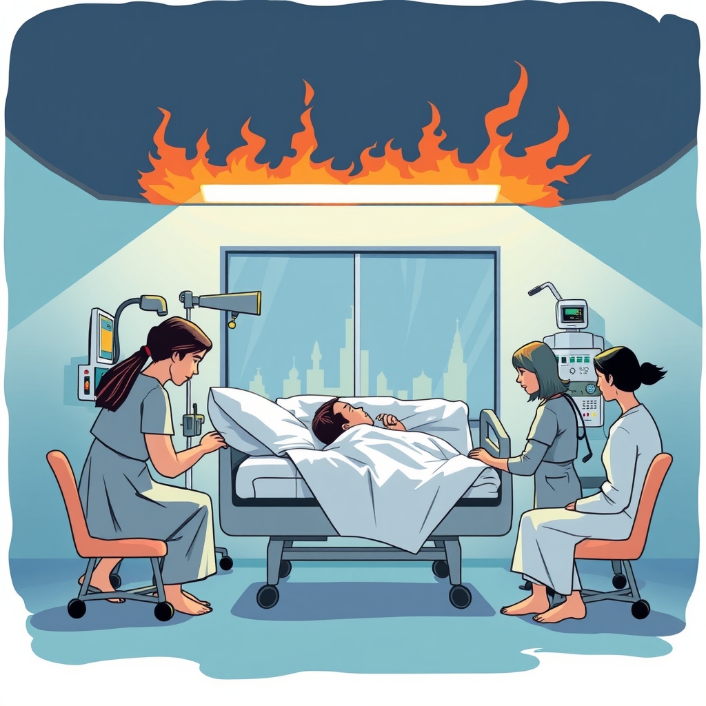 Ilustração editorial relacionada à matéria “Incêndio em Hospital no Paquistão: 14 Bebês Mortos e Consequências”