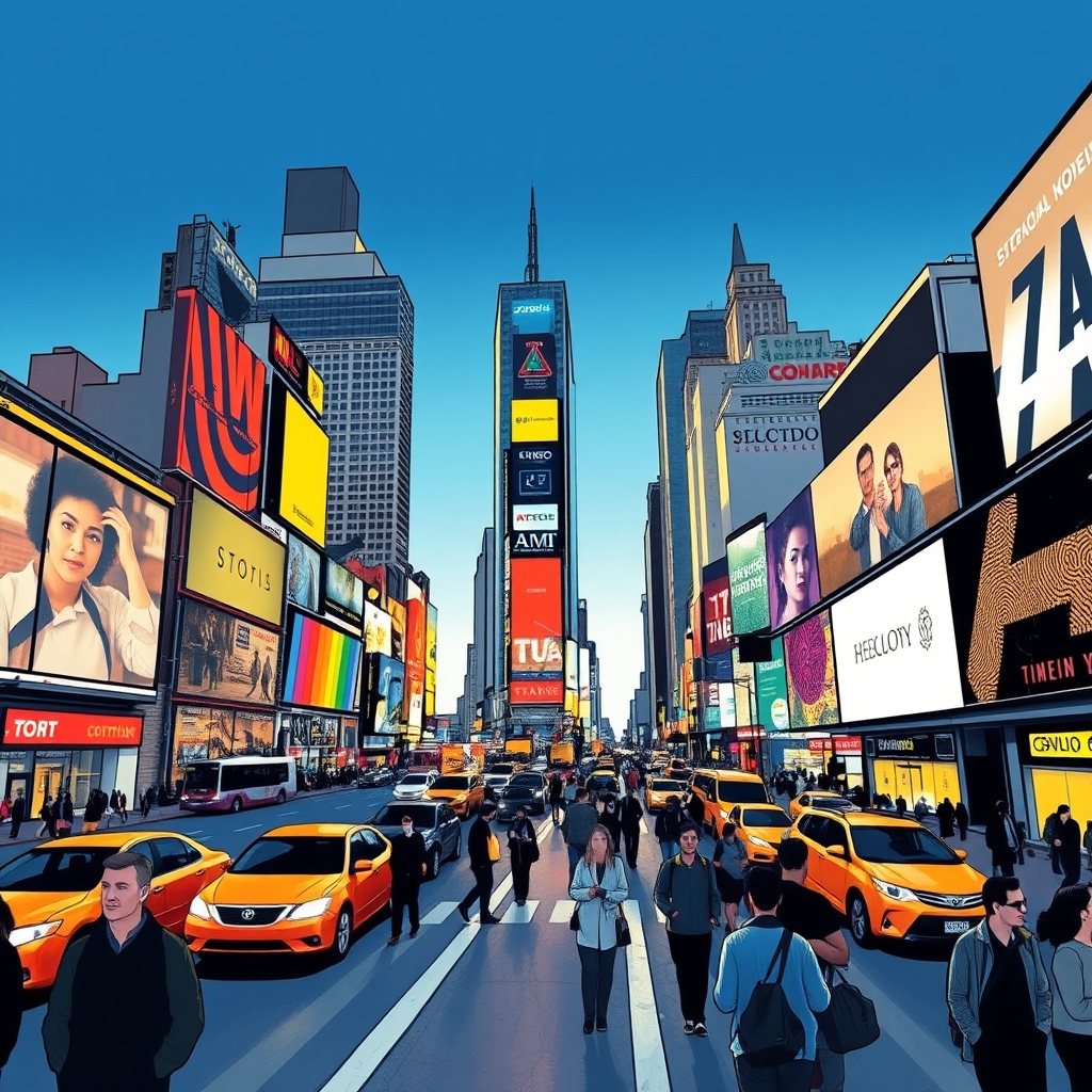 Ilustração editorial relacionada à matéria “Tiros registrados na Times Square, ponto turístico de Nova York: detalhes e impacto”